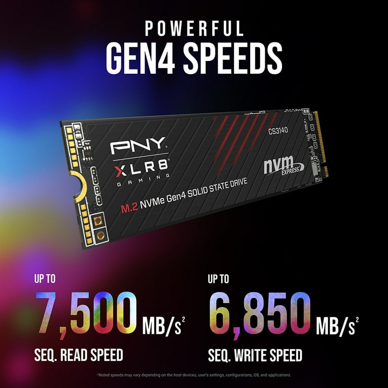PNY CS3140 1TB Gen4 x4 PCIe NVMe M.2 SSD, 7,500/5,650 MB/s