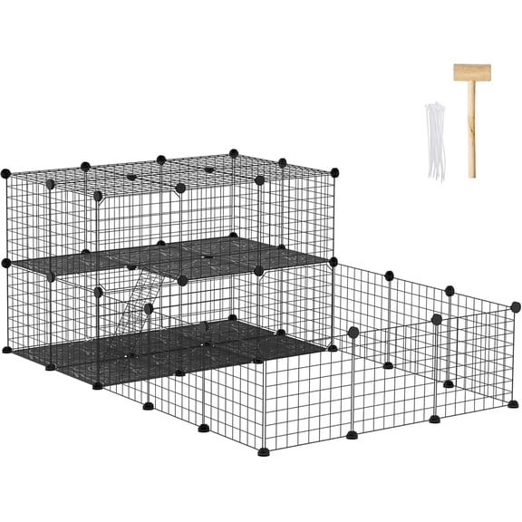 47 Panels Pet Playpen, Small Animal Playpen with Doors, Portable Metal Wire Yard Bunny Pen for Guinea Pigs, Chinchillas, 14" x 14"