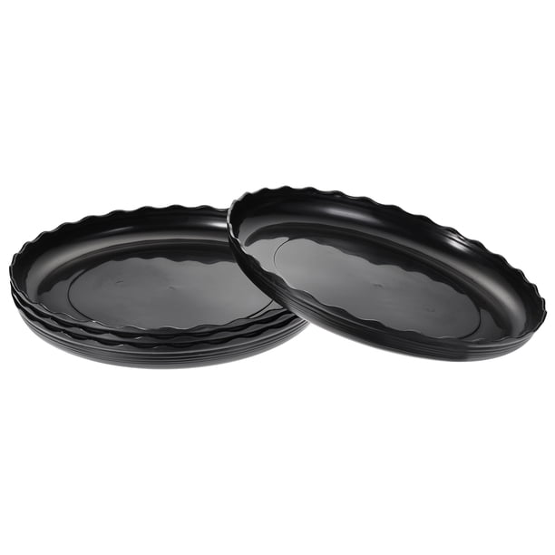 Planta Maceta Platillo 14" Pl?stico Ondulado Redondo Flor Goteo Bandeja para Interior Exterior, Negro Paquetes de 4 Unique Bargains platillos para plantas