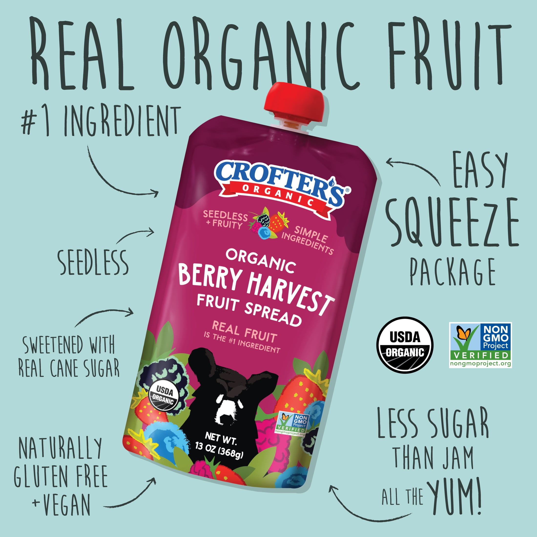 (3 pack) Crofter's Organic Berry Harvest Fruit Spread Squeeze, 13 oz