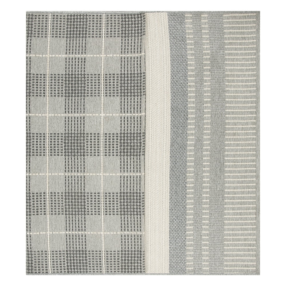Better Homes & Gardens Reversible Plaid Outdoor Rug, 7 ft x 10 ft, Polypropylene, Light Grey