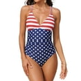 thumbnail image 1 of Charmo Maillots de Bain une Pièce pour Femmes à Col en V, Froncés, Gainants, Monokini, 1 of 5