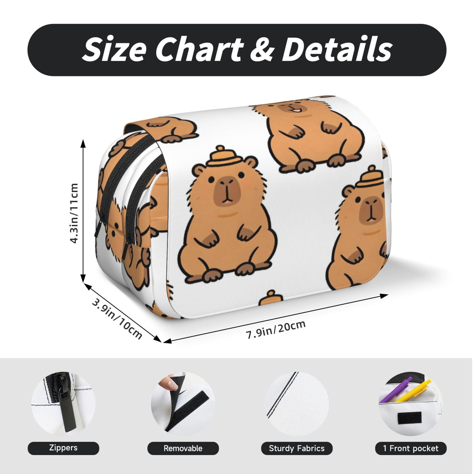 Large-Capacity Flip-Top Double-Layer Pencil Case, Multi-Functional Pocket Pen Case, Durable Stationery Organizer Cartoon Capybara