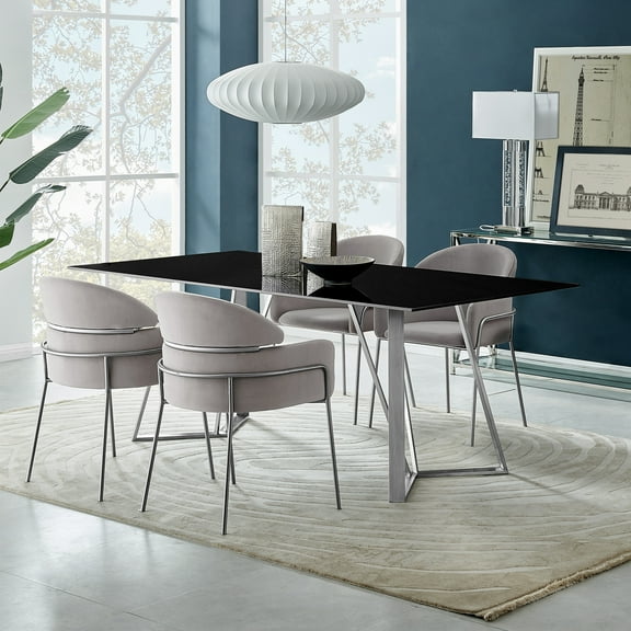 Armen Living Cressida and Portia 5-Piece Fabric/Glass Dining Set in Gray/Black