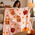 thumbnail image 3 of Halloween Throw Blanket, Soft Plush Fleece Cozy Throw Blanket, Pastel Pink Candy Jar Apple Pumpkin Ghost Blanket, Holiday Decor for Halloween Party Sofa Bed Living Room Indoor,71x79Inch, 3 of 4