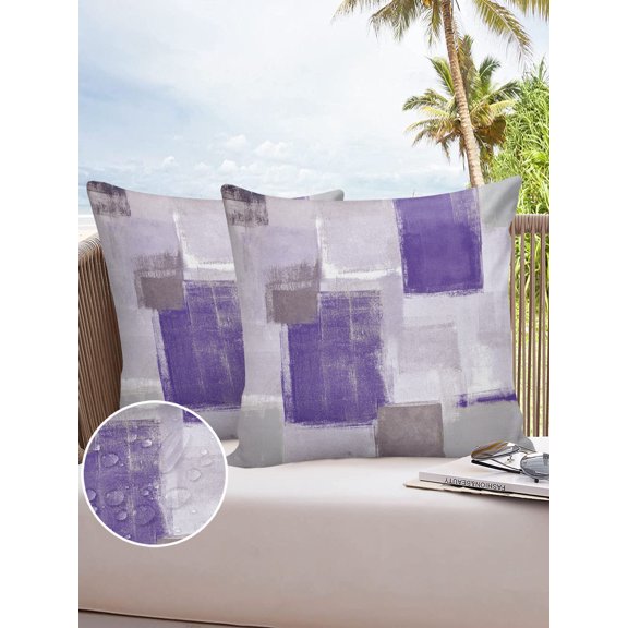 Outdoor Throw Pillow Cover Abstract Graffiti Geometric Art Waterproof Cushion Covers 2 Pack Lavender Purple Grey Color Block Pillow Cases Home Decoration for Patio Garden Couch Sofa