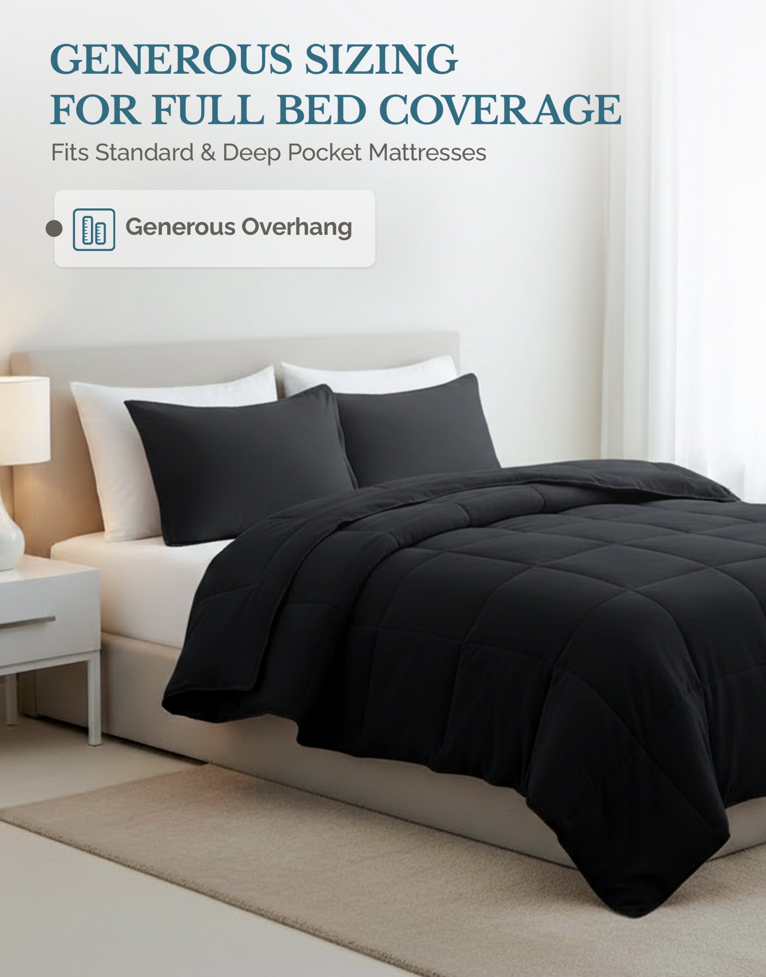 Casa Platino King Size Comforter Set - Duvet Insert King Size, Pre-Washed Ultra Soft, Breathable & Cozy, 100% Brushed Microfiber King Bed Comforter Set- Fade Resistant Comforter King Size Set - Black