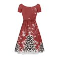 thumbnail image 2 of SCRAWLGOD Christmas Trees Snowflakes Dresses for Women Summer Casual Midi Dresses with Sleeves Breathable Swing Dresses for Women Knee Length Crewneck Pleat Dresses for Holidays Size 4XL, 2 of 7