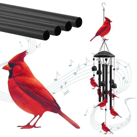 Relaxing Wind Chimes For Backyard Outdoor Space 6 Red Birds Durable Construction