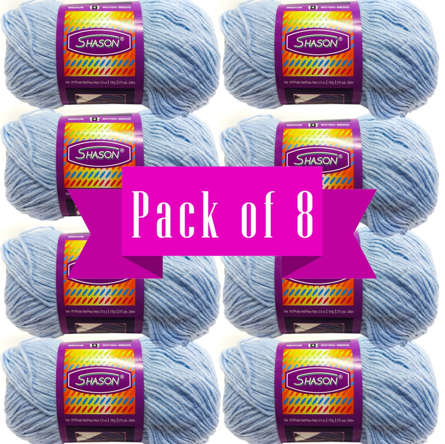 Shason Textile (8-Pack) Super Soft Acrylic Yarn, Baby Blue