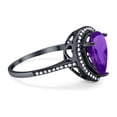 thumbnail image 2 of Natural Amethyst Black Tone Silver Size-7 Art Deco Pear Teardrop Vintage Style Cocktail Ring Halo CZ Wedding Engagement Ring 925 Sterling Silver Gift For Her, 2 of 6