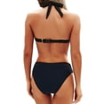 thumbnail image 3 of FENGGHAO Women's Halter Bikini Set with Padded Top and V-Cut Bottom, Retro Two Piece Swimsuit for Beach Vacations, Soft Quick-Dry Fabric, Black M, 3 of 4