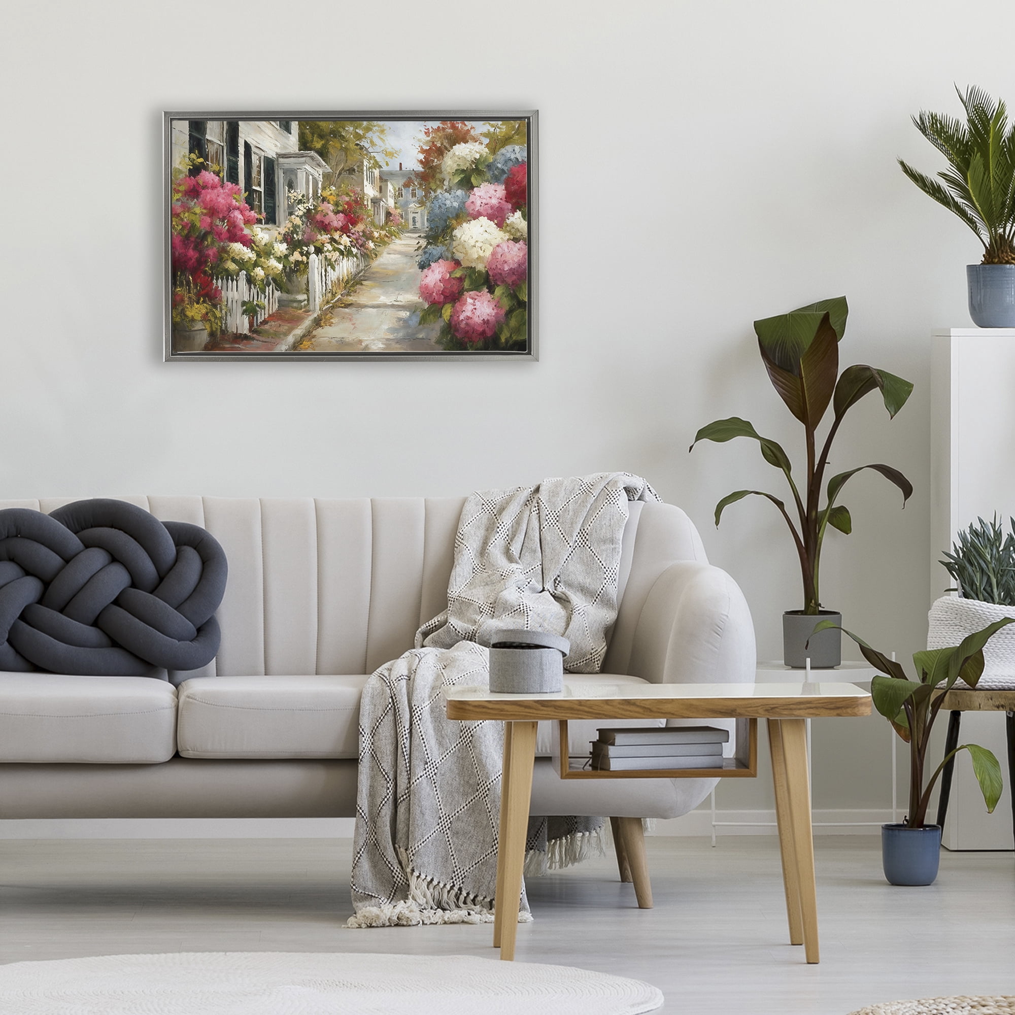 Stupell Industries Faded Shutters & Bursting Blooms Gray Framed Floater Canvas Wall Art, design by Tina LeCour