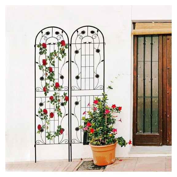 Garden Trellis Set - 2 Pack Metal Climbing Plant Support, 86.7" Tall Decorative Flower Arch for Vines, Roses, - Sturdy Outdoor Lattice Panel, Black