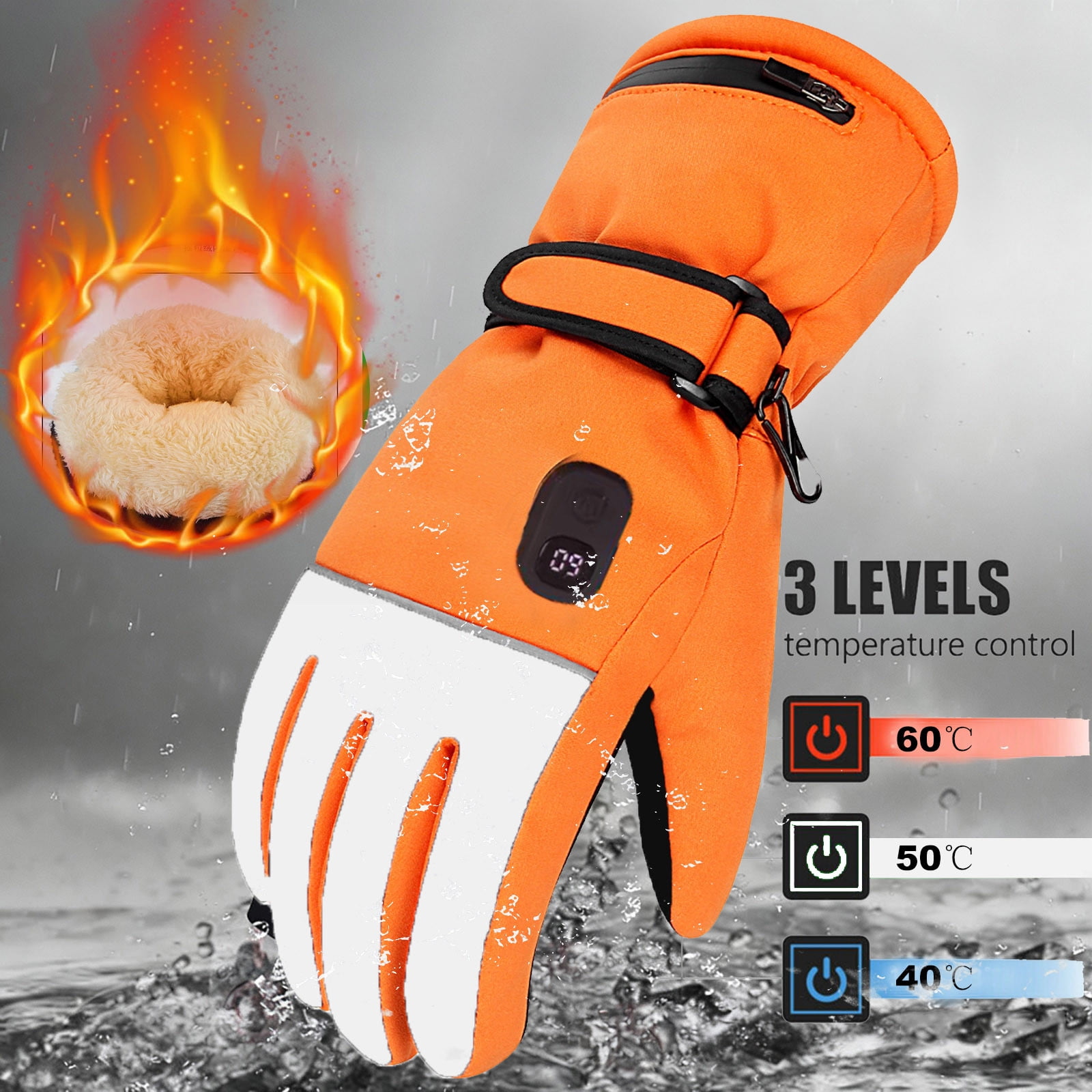 Heated Gloves For Men Women Rechargeable Electric Warm Winter Gloves For Motorcycle Skiing Bike Hunting Camping (Free Size, Orange)