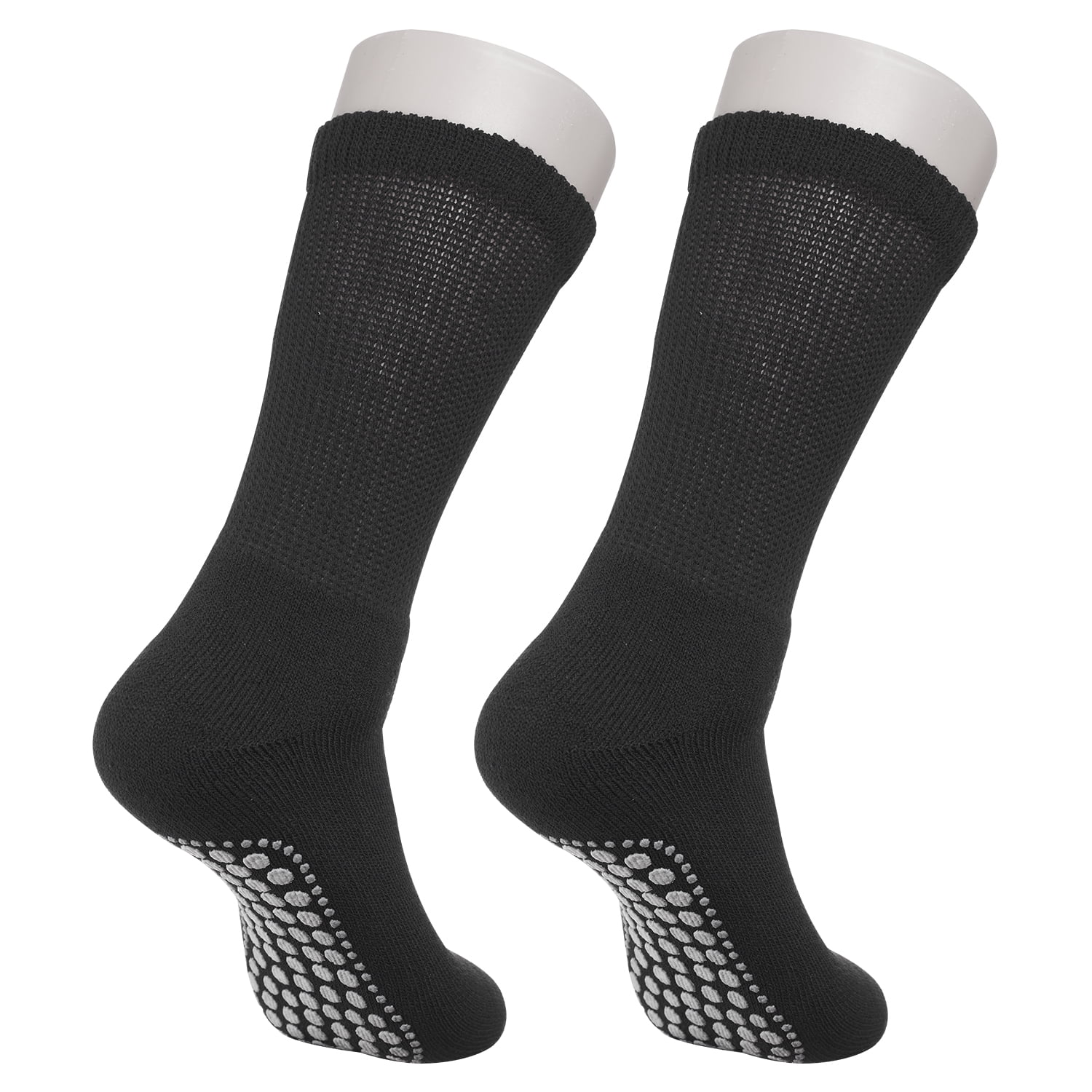Diabetic Socks - Non Skid Hospital Loose Fitting Slipper Socks With Gripper Bottoms 2 Pack Savings - Gripper socks - Men's Size 10-13 (Skid 2 Black)