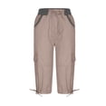 thumbnail image 5 of Cargo Pants for Women Wide Leg Plus Size High Empire Waist Capris Cotton And Linen Pants with Pockets ,Coffee, 5 of 6