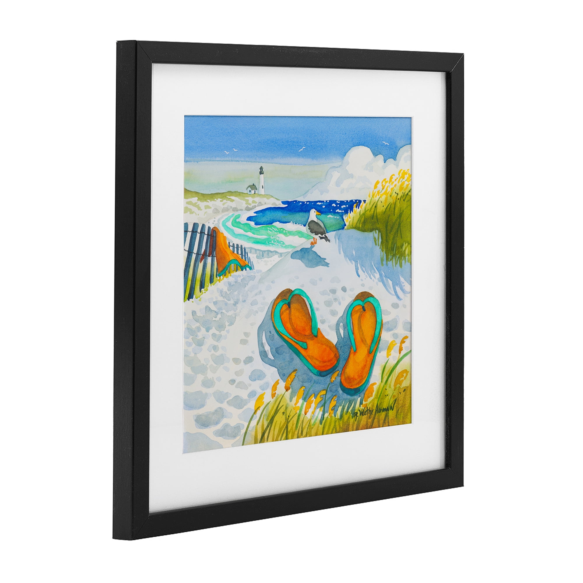 Stupell Industries Seagull & Flip Flops Black Framed Print Under Glass, design by Robin Altman