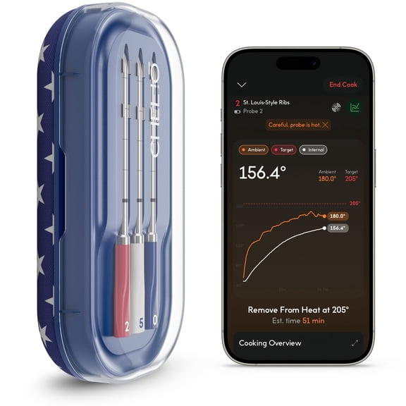 iQ Sense by CHEF iQ - USA 250 Limited Edition Smart Wireless Meat Thermometer, WiFi Unlimited Range, 5 Sensors, 3 Ultra-Thin Probes