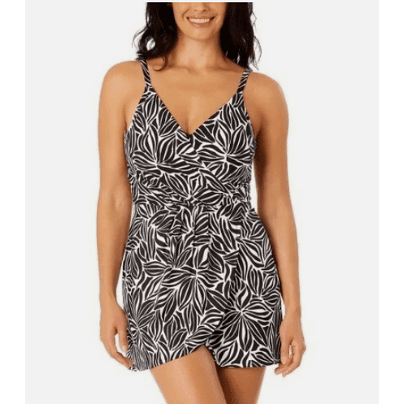 LANDS' END BLACK PRINT ONE PIECE SWIM DRESS SWIMSUIT XXL