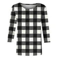 thumbnail image 3 of LYEAA Womens Tee Shirts Plus Size Plus Size Crew Neck 3/4 Sleeve T-shirt Fashion Checkered Tees Loose Soft Comfortable Blouse Dressy Casual Breathable Trendy Clothing Gray L, 3 of 4