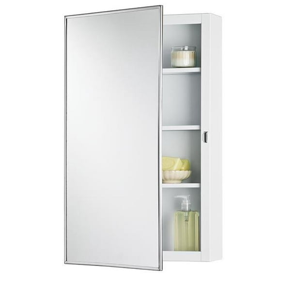 Jensen 260P26CH 16 x 26 in. 1 Door Topsider Surface Mounted Medicine Cabinet with Adjustable Polished Stainless Steel&#44; Basic White