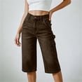 thumbnail image 2 of Women's High Waist Knee Length Denim Pants Loose Wide Leg Capri Jeans with Pockets Y2K Casual Jeans Trendy Vintage Streetwear Coffee, 2 of 5