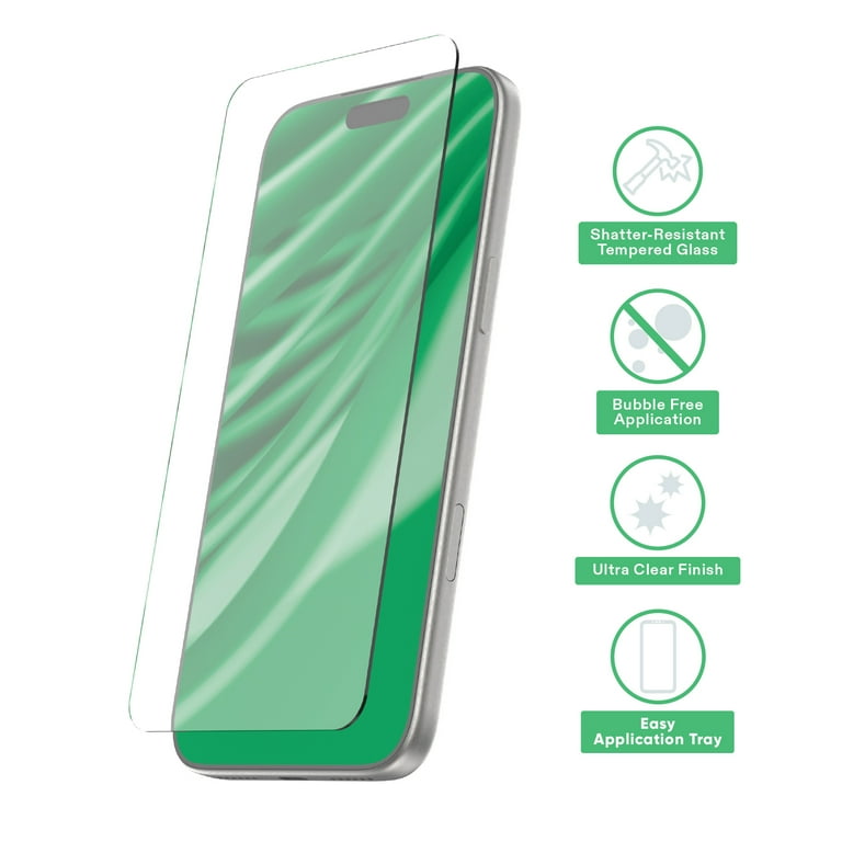 onn Glass Screen Protector with Easy Application Tray for iPhone 17 Pro