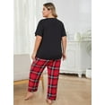 thumbnail image 4 of ebukurty Plus Size Pajama Sets for Women 2 Piece Short Sleeves with Red Plaid Pans Lounge Sets, Sizes 1XL-4XL, 4 of 9