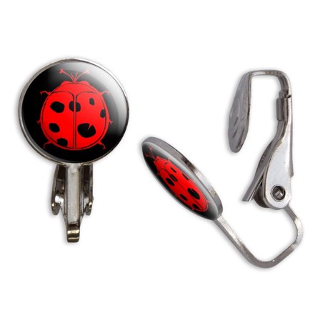 Ladybug Red Lady Bug On Black Clip-On Stud Earrings