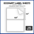 thumbnail image 2 of EcoSwift Brand Premium Half Sheet Self Adhesive Shipping Labels for Laser & Inkjet Printers, 8.5 in. x 5.5 in., 2 UP, White, 8 1/2 x 5 1/2, Pack of 200 Labels, 100 sheets, 2 of 6
