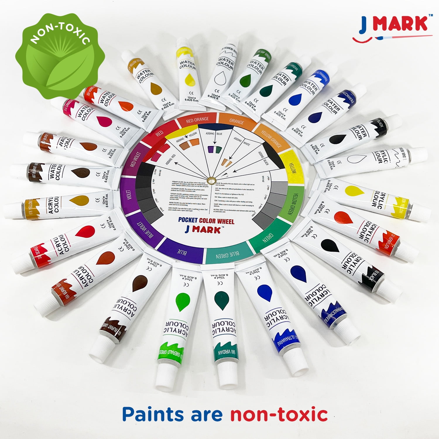 J MARK Acrylic & Watercolor Painting Kit – Complete Painting Set with Watercolor Kit, Acrylic & Watercolor Paint Tubes, Wood Easel, Watercolor Paper, Canvas Painting Kit & More