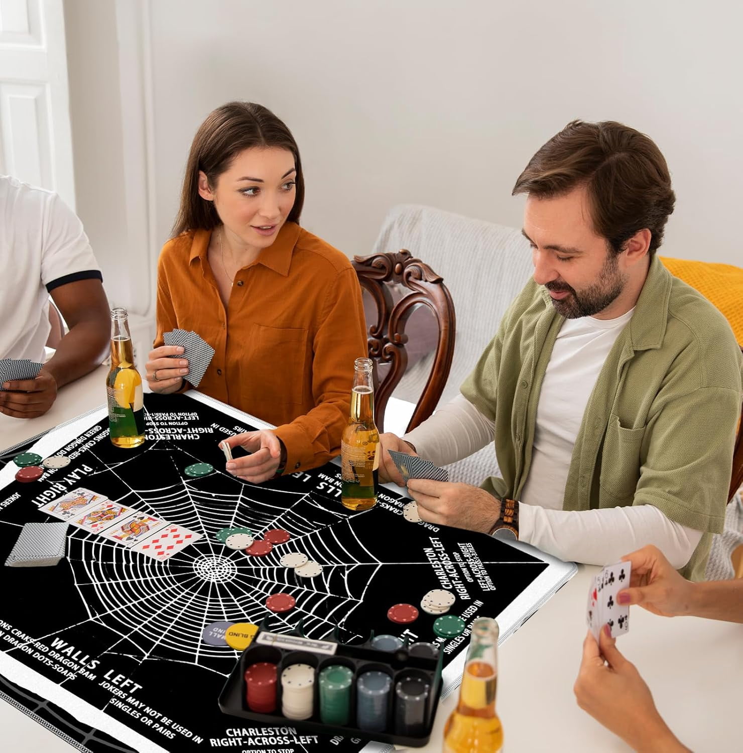 Black and White Mystical Gothic Spider Web Mahjong Mat 31.5x31.5 Inch, Non-Slip and Noise Reduction Mah Jong Table Mat Cover Gifts for Mahjong Lovers Poker Board Games Dominoes