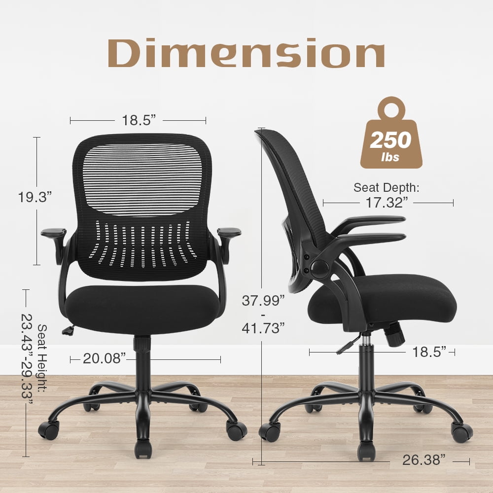 CONCETTA Ergonomic Office Chair with Flip-up Armrests, Lumbar Support, Mid-Back, Black