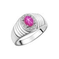 thumbnail image 2 of RYLOS Men's Rings 14K White Gold Classic Halo Of  Diamonds 7X5MM Oval Gemstone Designer Ring Star Ruby July Birthstone Rings For Men Size 9, 2 of 6