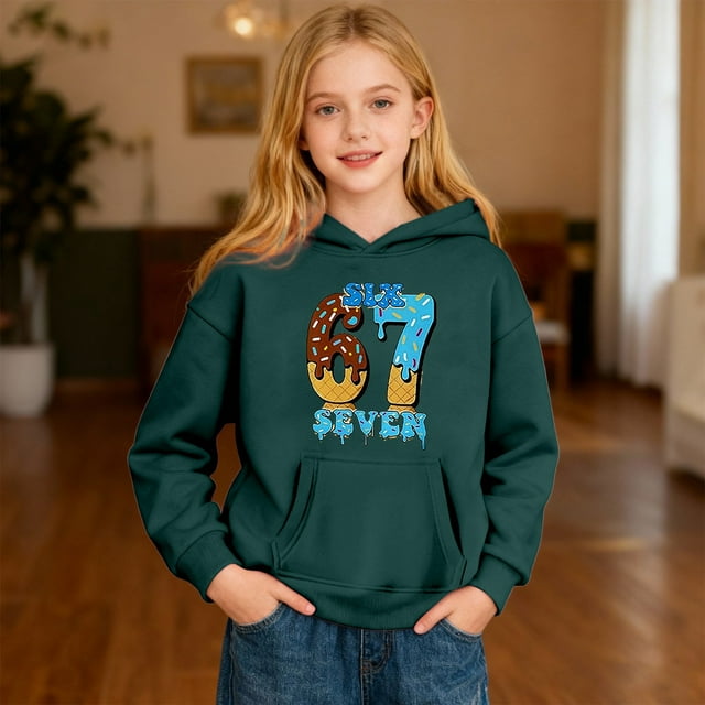 Sweat à Capuche Imprimé Glace pour Filles pour Confort Quotidien et Tenue Décontractée Confortable