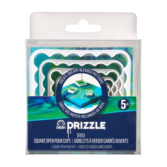 FolkArt Drizzle Open Pour Cups, Set of 5 Square Cups in Assorted Sizes for Fluid Paint Pouring