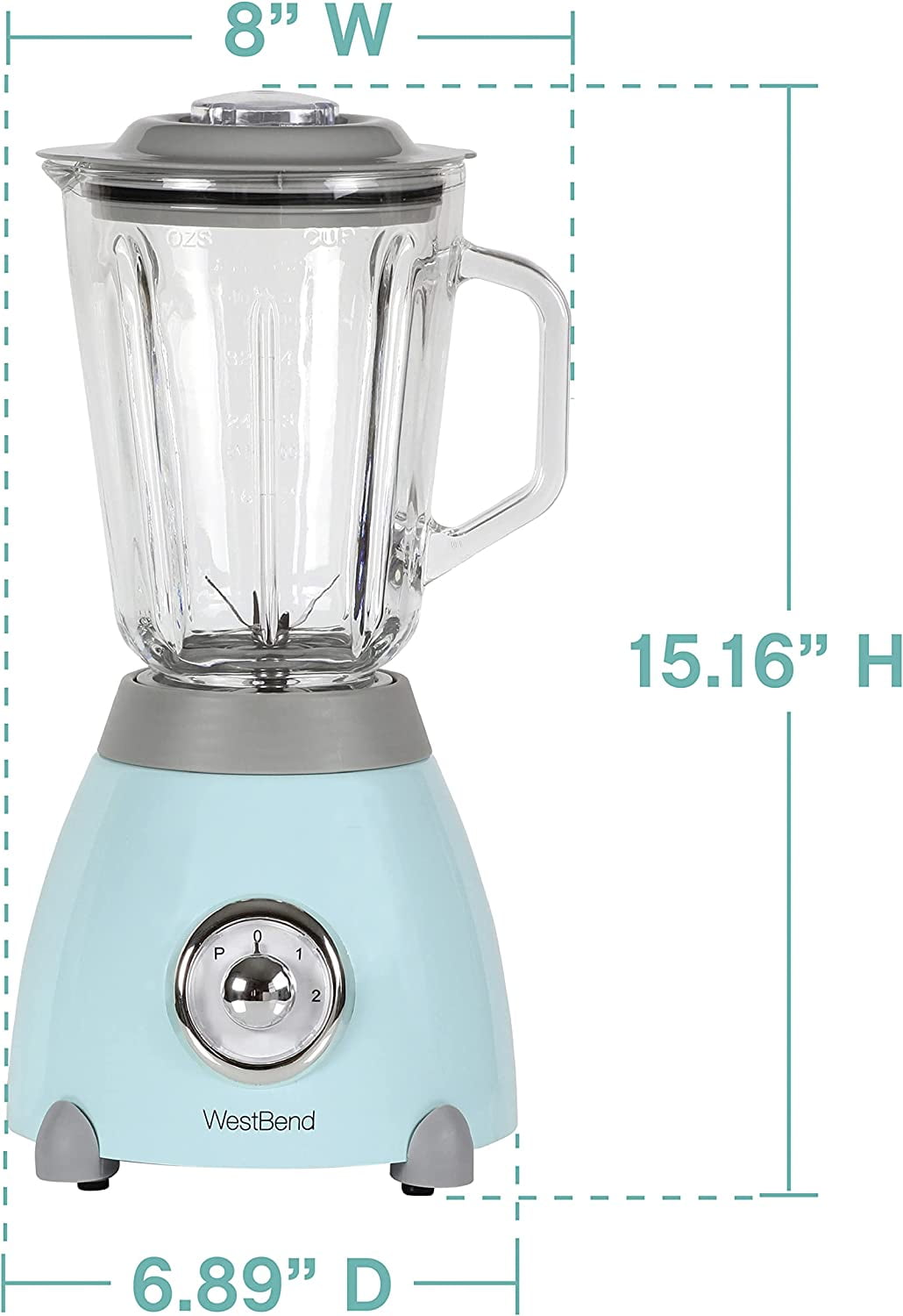 West Bend Retro Style Blender with BPA-Free 48 oz. Glass Jar, Blue