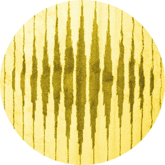 Ahgly Company Machine Washable Indoor Round Solid Yellow Modern Area Rugs, 7' Round