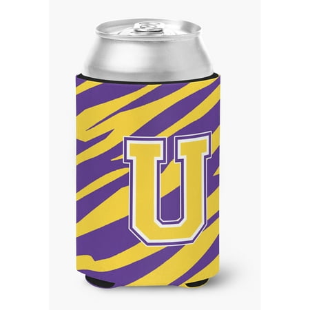 

Monogram - Tiger Stripe - Purple Gold Can or Bottle Beverage Insulator Initial U