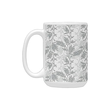 

Grey Decor Collection Fancy Swirling Branch and Leave Patterns Antique Style Modern Decorative Luxur Ceramic Mug (15 OZ) (Made In USA)