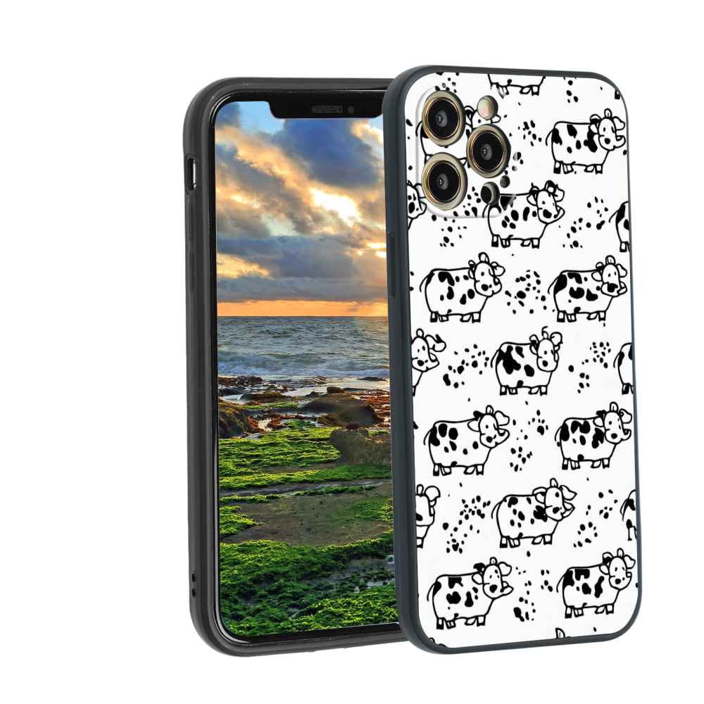 Compatible with iPhone 12 Pro Phone Case, CowPrintAbstractArtBlack