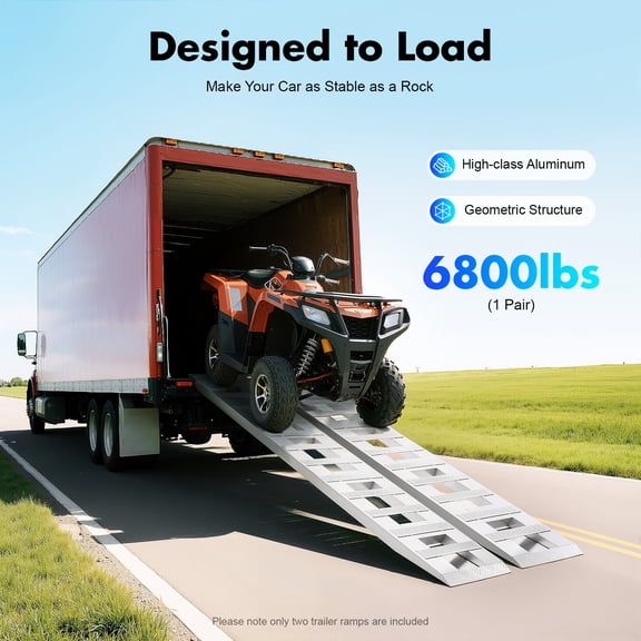 2 Pieces Truck Car Auto Trailer Ramps, 2pcs Silver Aluminum Trailer Ramps, Loading Ramps, Pair of Ramps Load Capacity: 3.08t/ 6800lbs