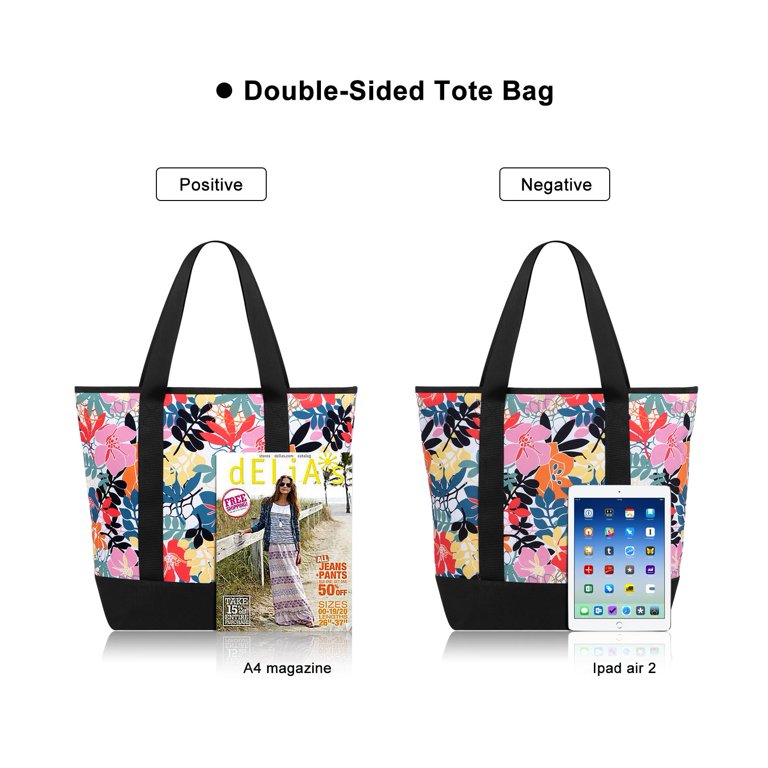HAWEE Canvas Tote Bags for Women with Zipper and Compartments Large  Capacity Multi Pocket for Travel Storage Purse, Star