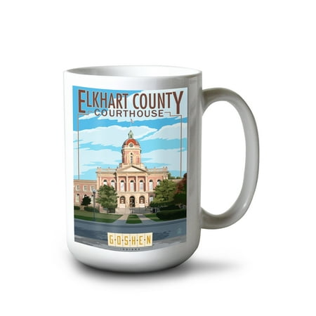 

15 fl oz Ceramic Mug Goshen Indiana Elkhart County Courthouse Dishwasher & Microwave Safe