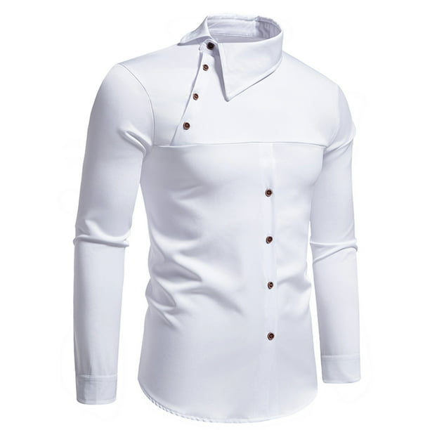 pstuiky Camisas para hombre de manga larga, Camisa informal de manga larga con cuello vuelto y botones a la moda para hombre camisetas de hombre s