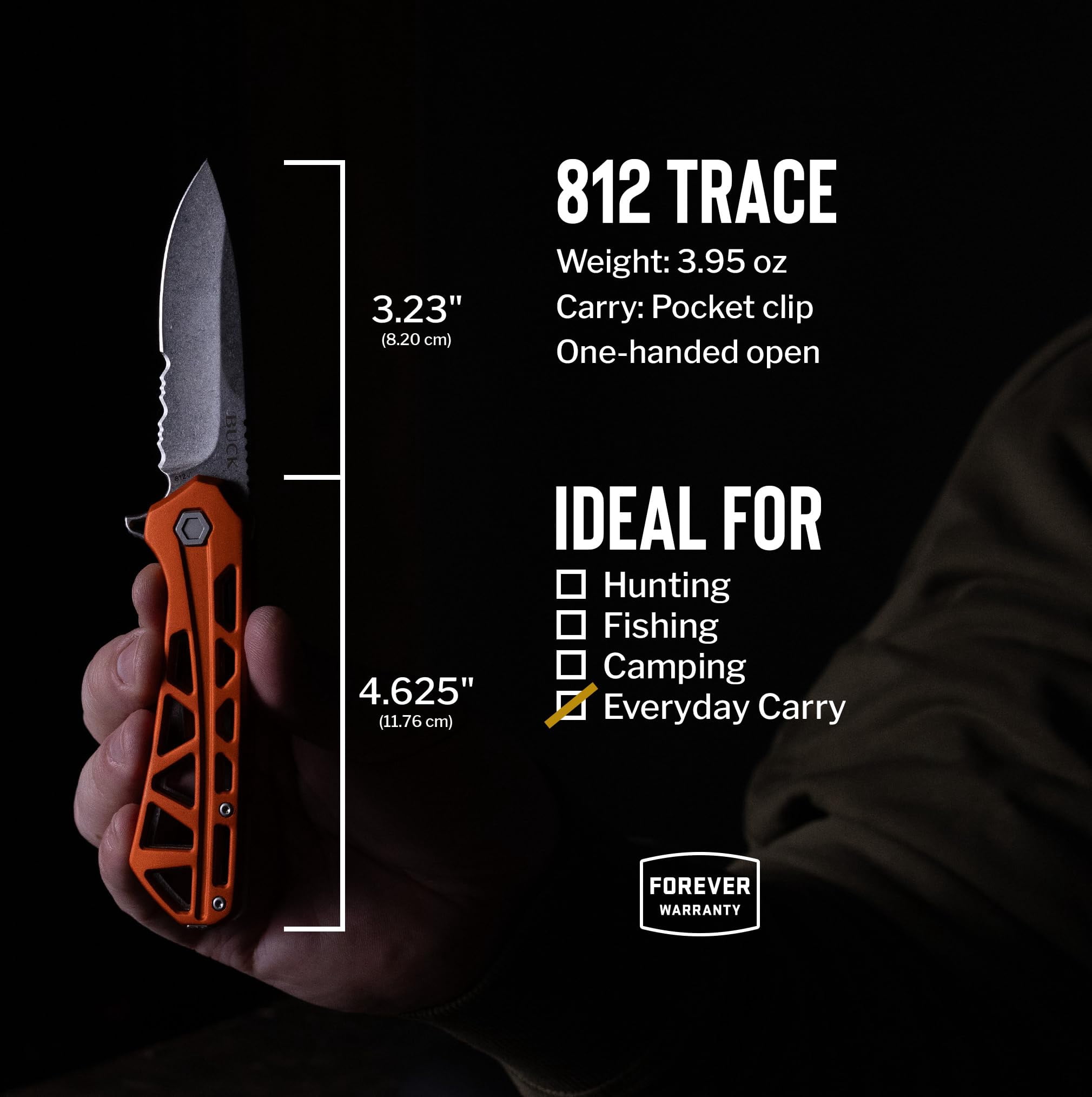 Buck Knives 812 Trace Folding EDC Knife, 3.23” Pocket Knife Blade, Orange, 3.95 oz