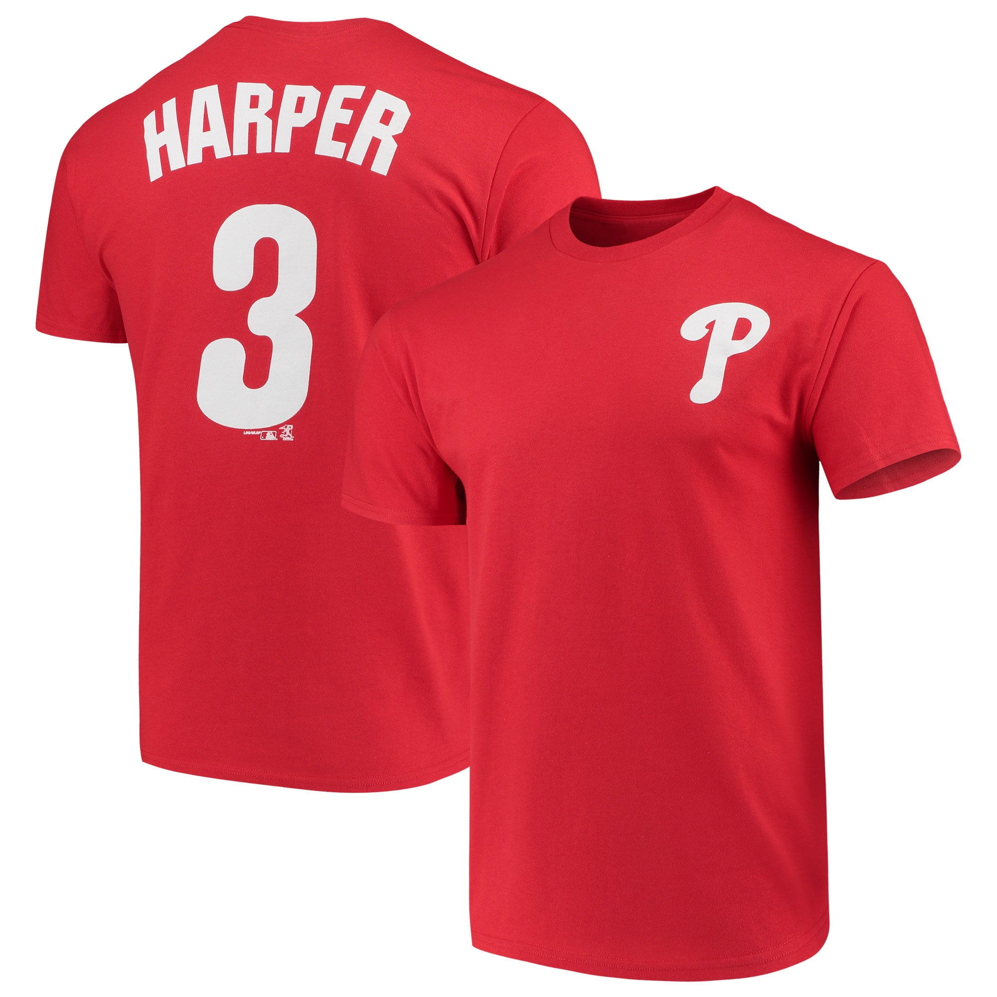 Men's Majestic Bryce Harper Red Philadelphia Phillies Name & Number T ...