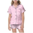 thumbnail image 1 of Pyjamas en Satin pour Filles Imprimé Manches Courtes Ensemble de Pyjamas Boutonnés Classiques Pyjamas pour Petites Filles Garçons Filles Mode, 1 of 5
