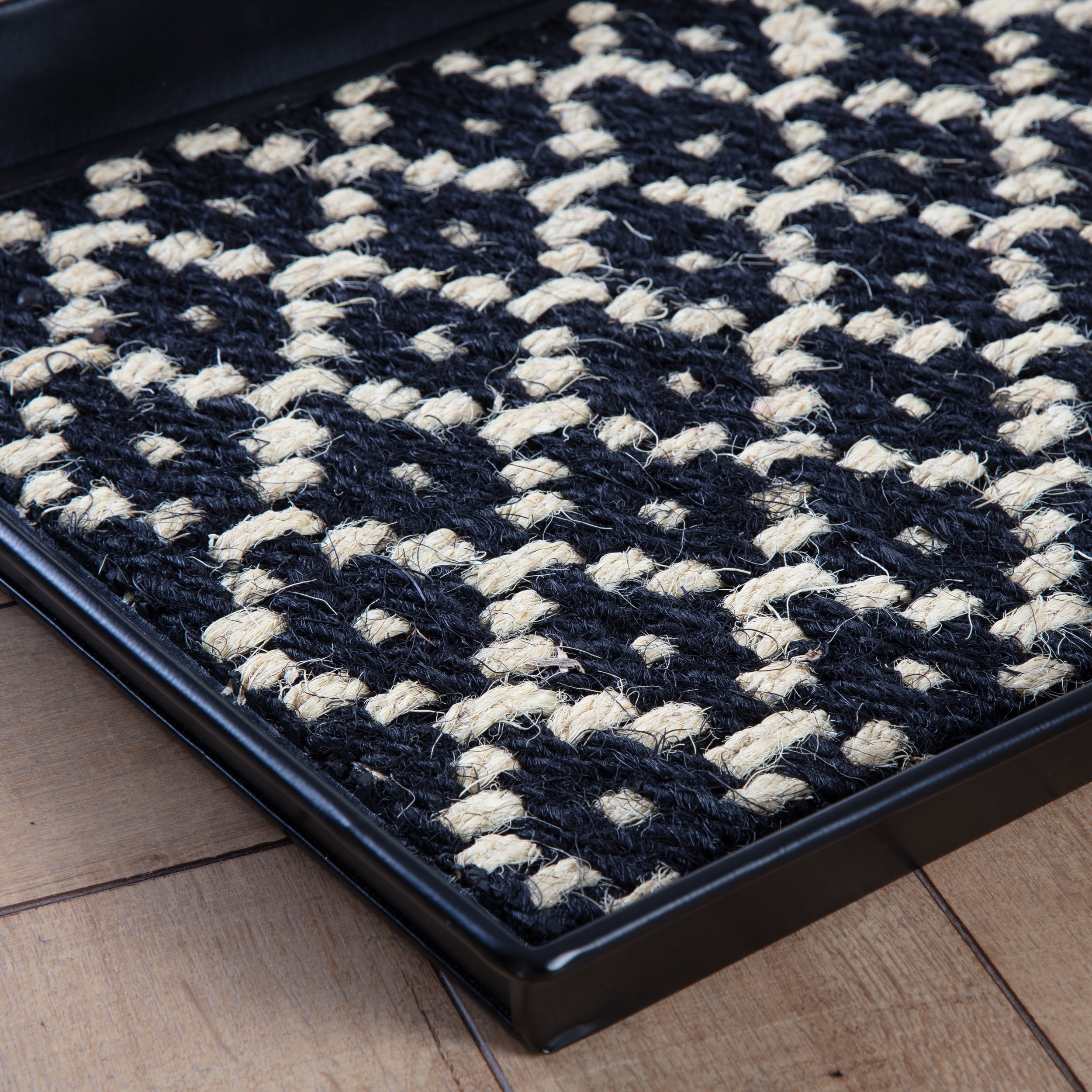 Black Metal Boot Tray with Black & Ivory Coir Insert